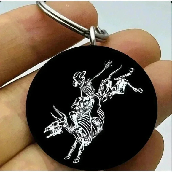Unbranded Accessories - Skelton Cowboy Bull Rodeo Hot Race Art Horror Keychain